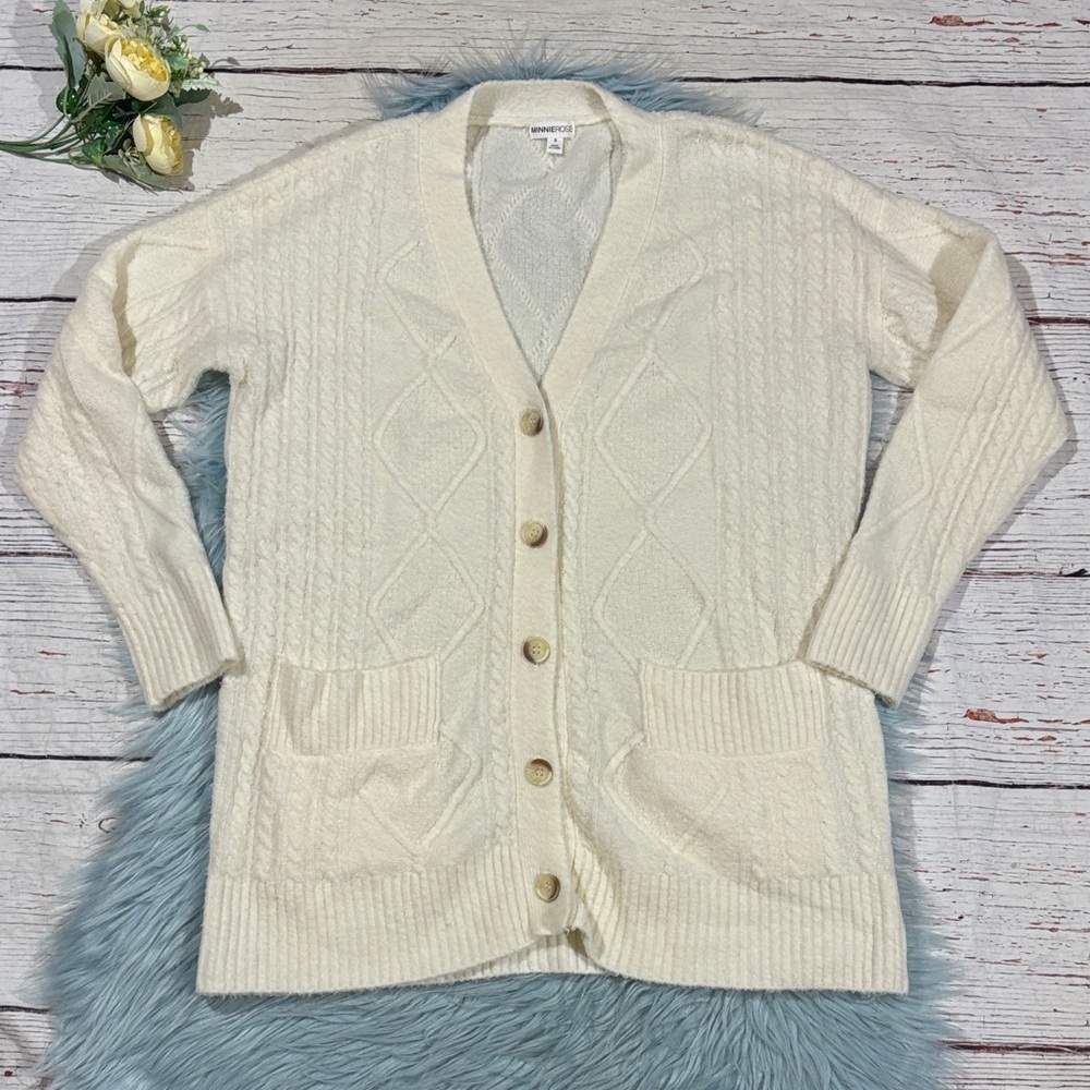 Minnie Rose Cream Button-Up Wool Blend Cardigan
